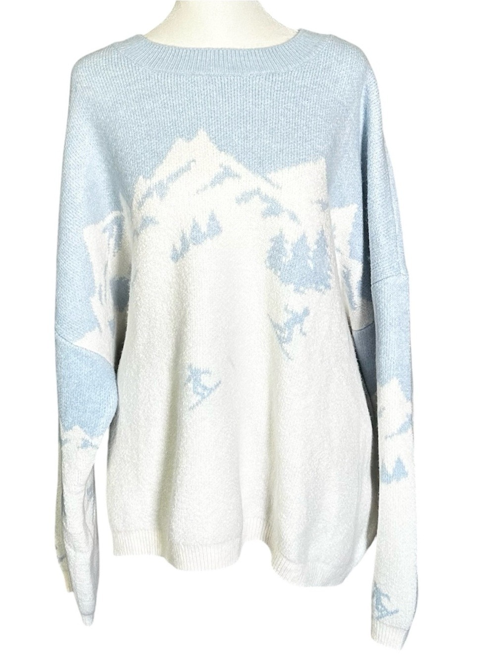 LOFT Mountain Ski Sweater Long Sleeve Snow Mountain Design Blue Size XL